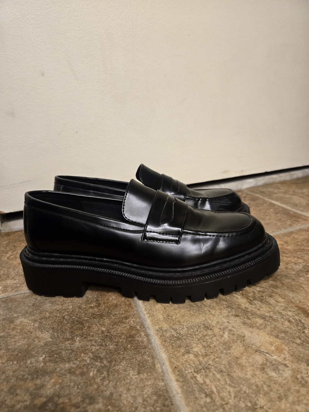 H&M Classic Black Leather Penny Loafers with chunky sole